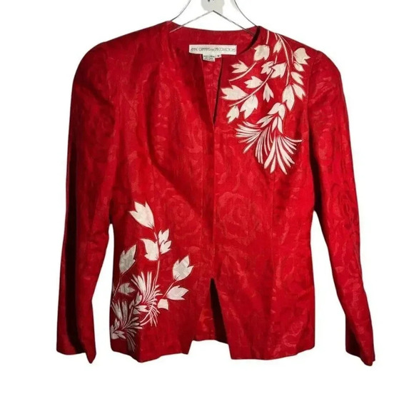 Anne Crimmins For Umi Collections Women's red embroidered linen jacket size 4 - Picture 7 of 7